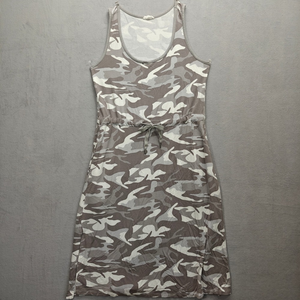 Tribal Jeans Gray Camo Shift Dress Womens Medium Drawstring Waist Lounge Casual